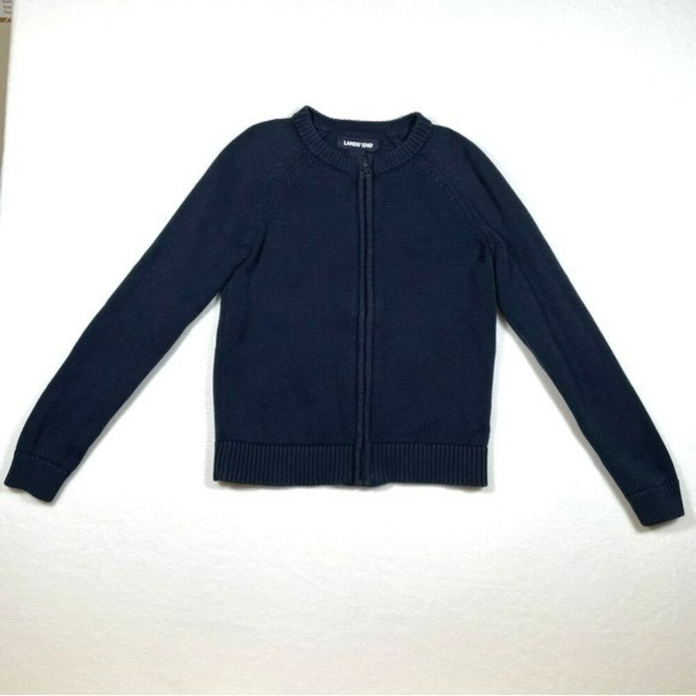 Land's End Girls Cotton Modal Zip Front Cardigan Sweater Size 7-8 Thick Warm